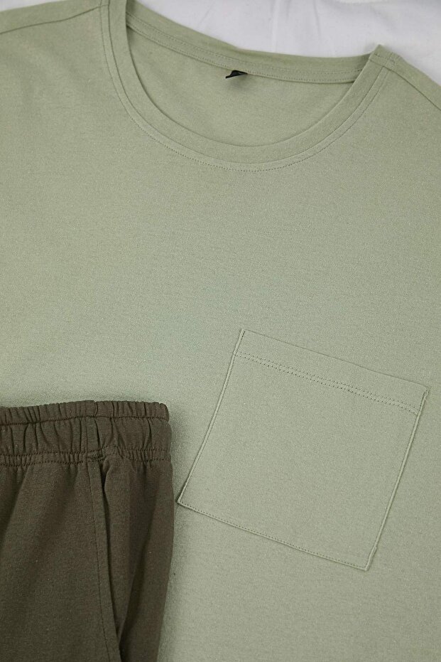 Mint-Haki Regular Fit %100 Pamuk Örme Pijama Takımı TMNAW26PT00005 - 3