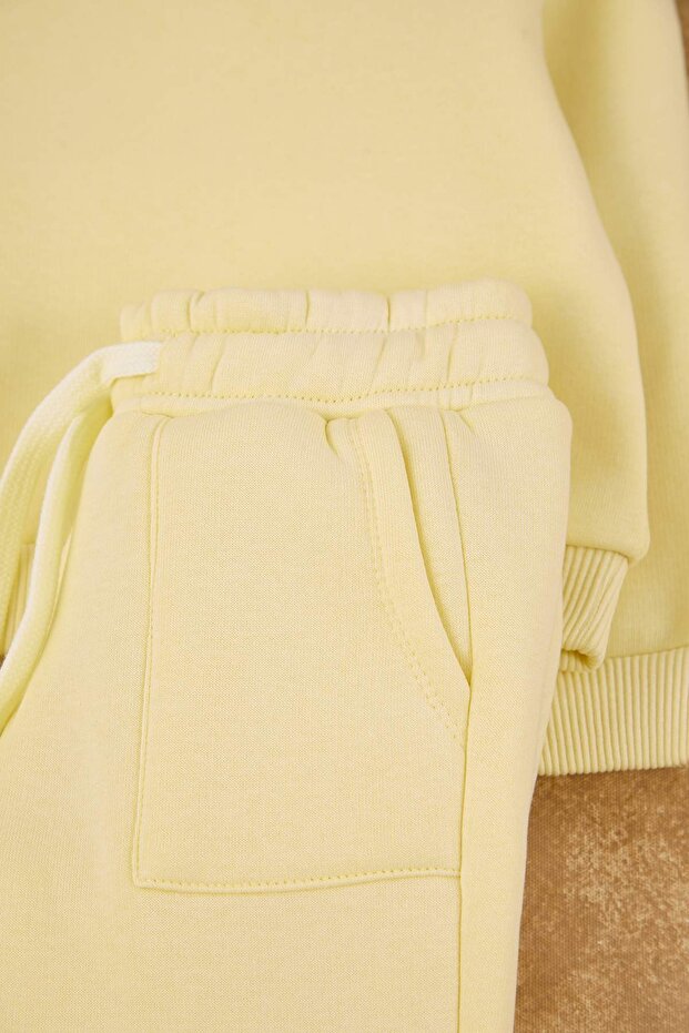 Sarı Pamuklu Düz/Basic Şardonlu Örme Kız Çocuk Sweatshirt ve Eşofman Alt - Üst Takım TKDAW26AU00065 - 3