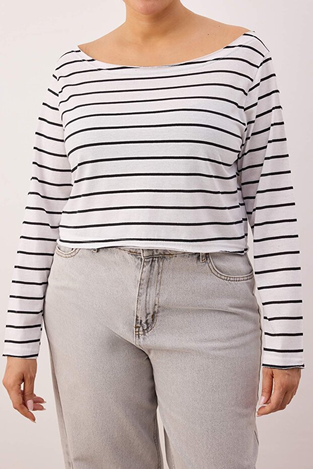 Çok Renkli 2'li Paket %100 Pamuk Asimetrik Kayık Yaka Crop Örme T-Shirt TBBAW26BF00001 - 6