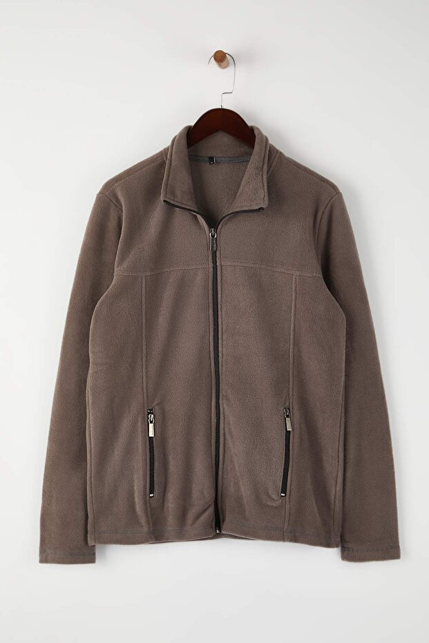 Koyu Bej Regular/Normal Kesim Fermuarlı Polar Sweatshirt TMNAW26SW00063 - 5