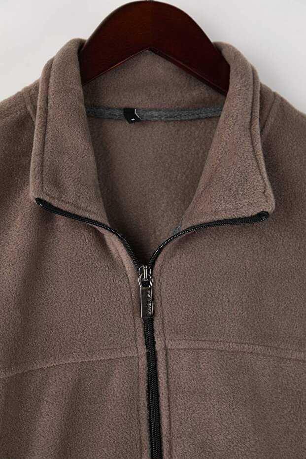 Koyu Bej Regular/Normal Kesim Fermuarlı Polar Sweatshirt TMNAW26SW00063 - 7
