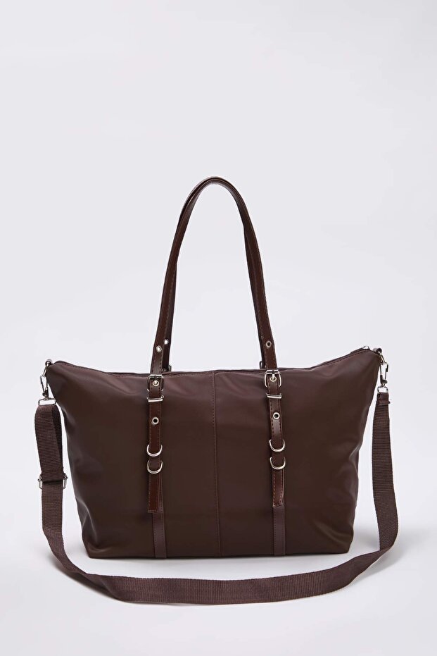 Kahverengi Çift Askılı Büyük Maxi Tote Kadın Maksi Boy Omuz Çantası TAKAW26OC00073 - 5