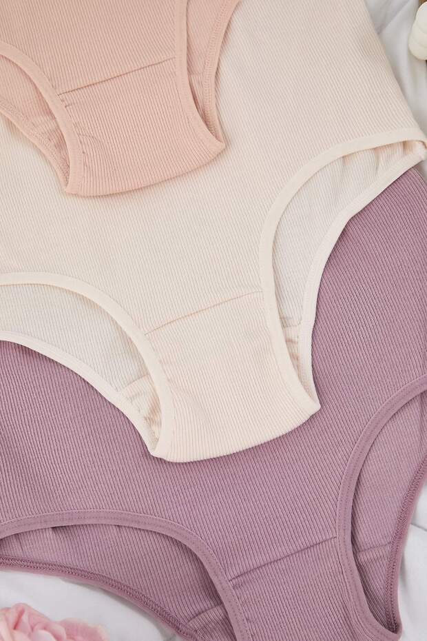 Pembe-Çok Renkli 3'lü Pamuklu Fitilli Hipster Örme Külot THMAW26KU00030 - 4