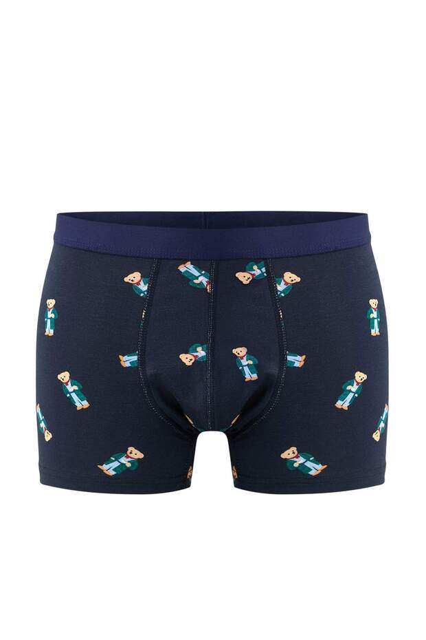Çok Renkli 3'lü Paket Ayı Baskılı-Düz Esnek Pamuklu Boxer TMNSS25BX00008 - 2
