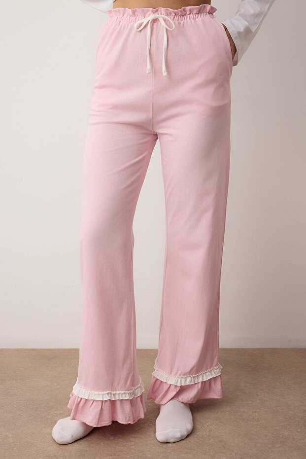 Pembe-Mavi 2'li %100 Pamuklu Fırfırlı Örme Pijama Altı THMAW26PJ00002 - 4