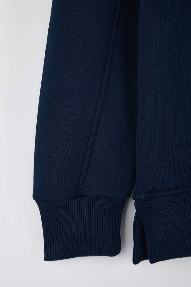 Lacivert Oversize/Geniş Kesim Fermuarlı Kapüşonlu İçi Polarlı Basic Sweatshirt TMNAW25SW00050 - 8