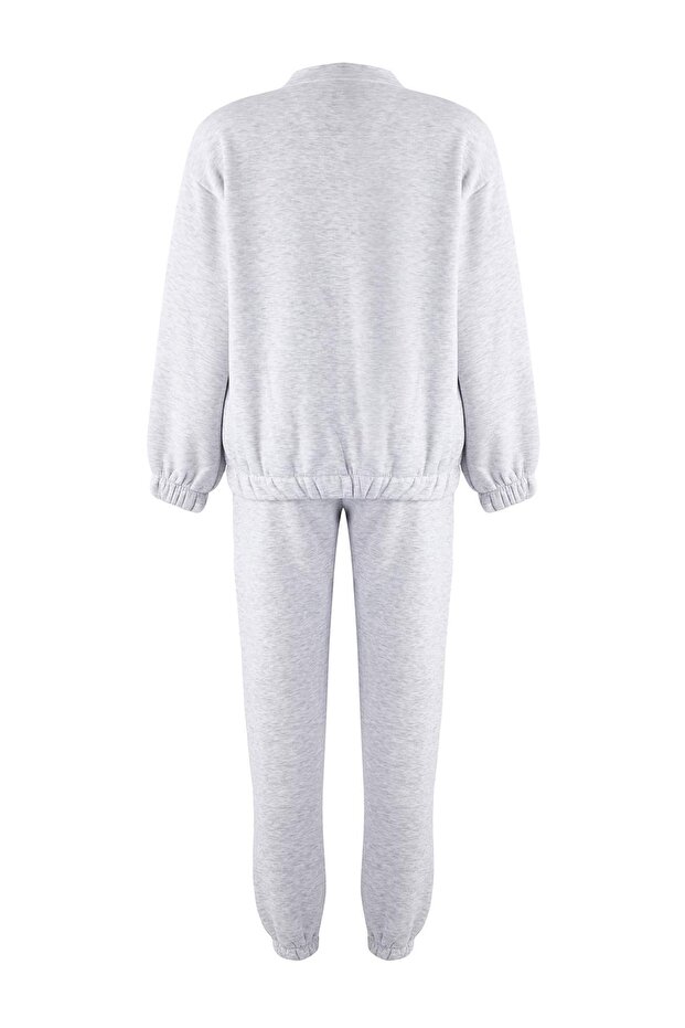 Graues 3-teiliges Trainingsanzug-Set aus Baumwoll-T-Shirt, Jogginghose und Sweatshirt mit Stehkragen und Reißverschluss TWOAW26EM00018 - 8