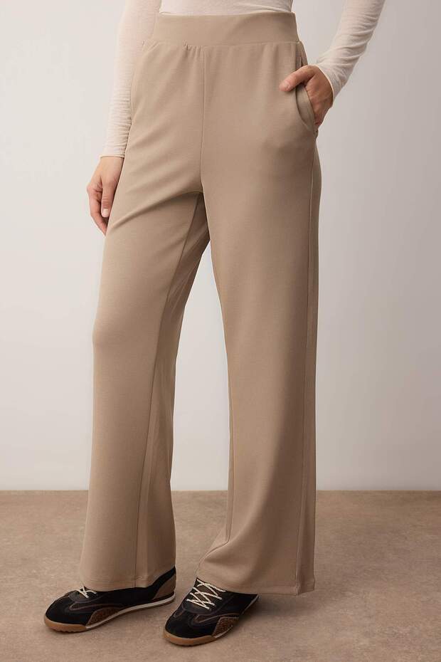 Vizon Kaşkorse Detaylı Wide Leg Yumuşak Kumaşlı Esnek Örme Pantolon TWOAW26PL00113 - 3