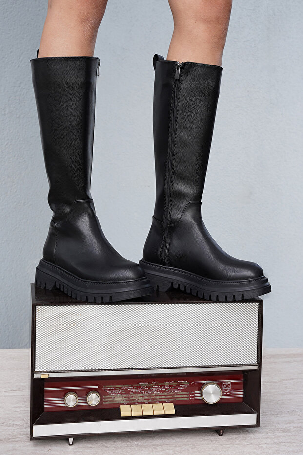 Damskie grube botki na co dzień z grubą podeszwą i zamkiem błyskawicznym Galori Czarne - 4