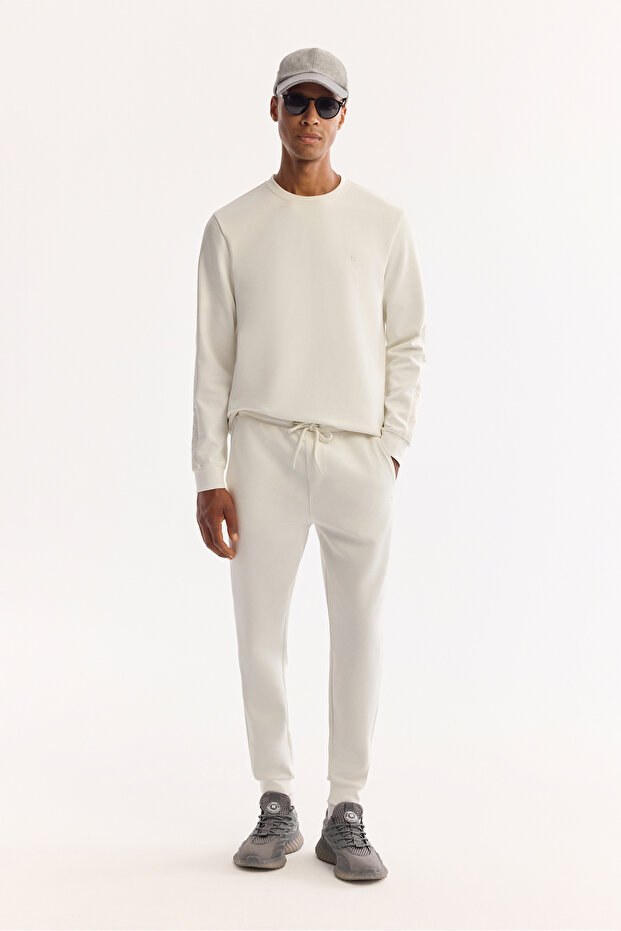 Men's Ecru Waist Elastic Side-Pocket Injection Printed Interlock Regular Fit Jogger A52Y3402 - 7