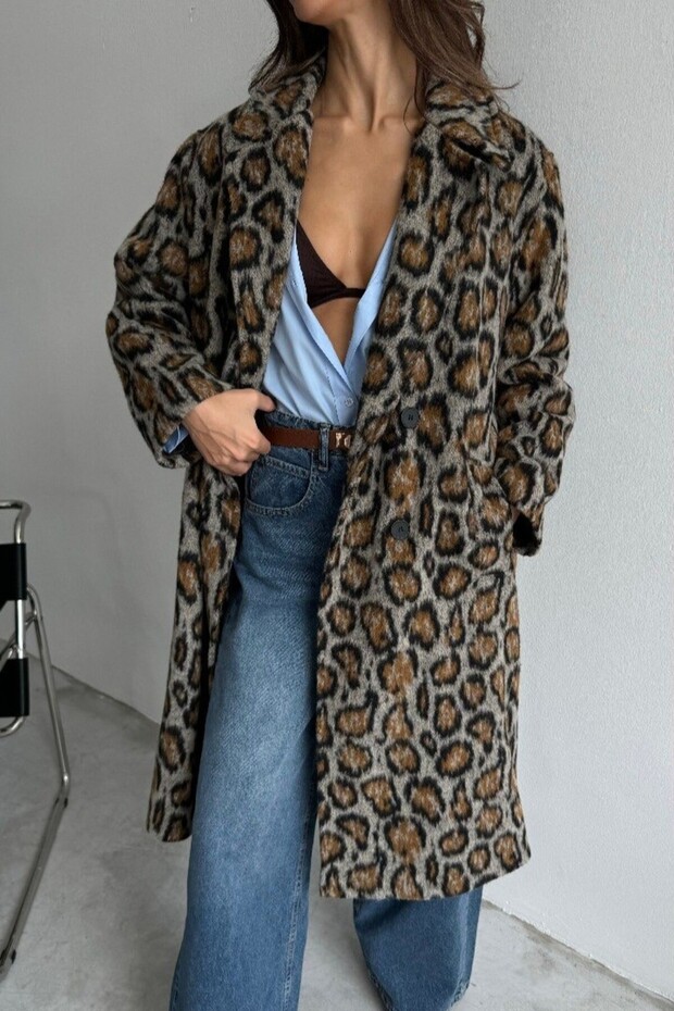 Feather Leopard Pattern Lining Coat Cr8105 - 1
