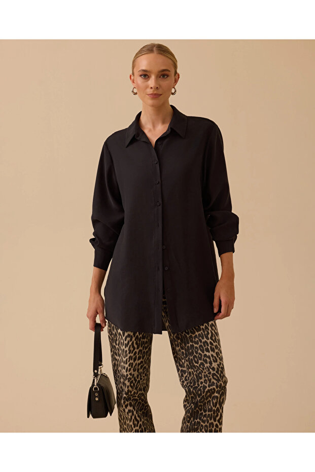 Shirt Collar Long Sleeve Basic Tunic - 1