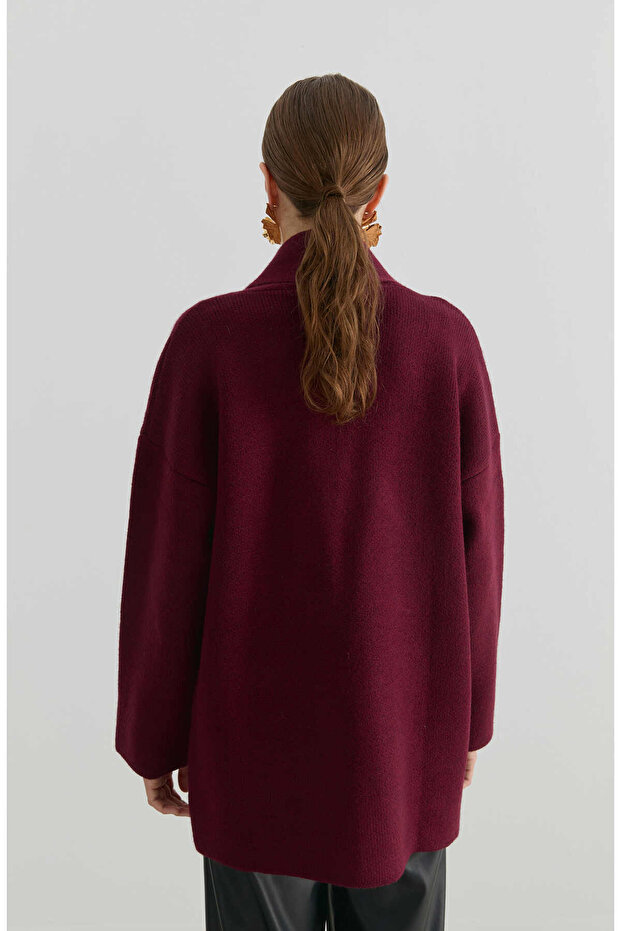 Çelik Örme Blazer Bordo Triko Ceket - 5