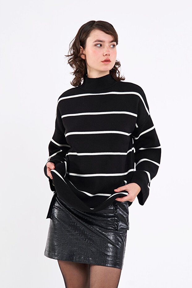 Balıkçı Yaka Siyah Triko Kazak - 7