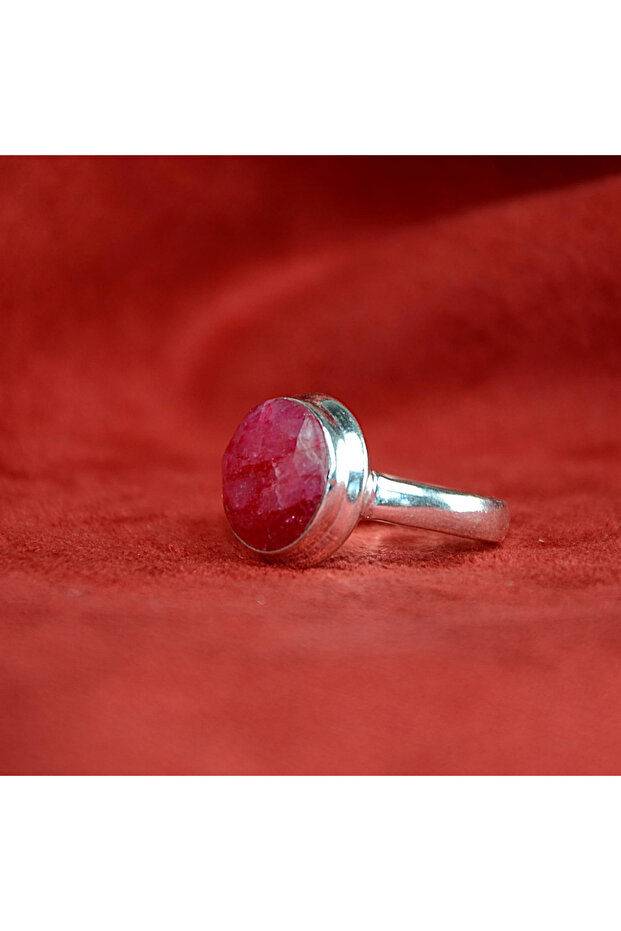 Silver Sadem Ring with Ruby Stone - 6
