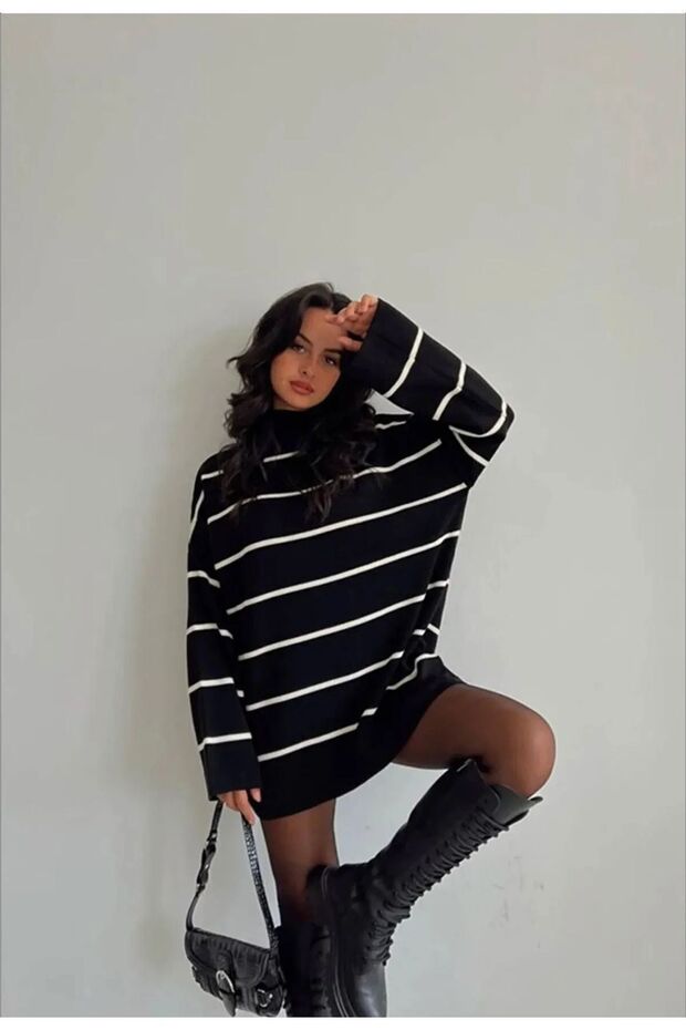 Balıkçı Yaka Siyah Triko Kazak - 1