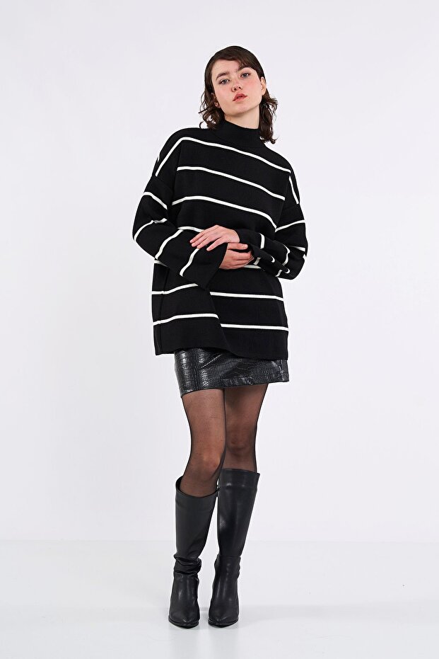 Balıkçı Yaka Siyah Triko Kazak - 6