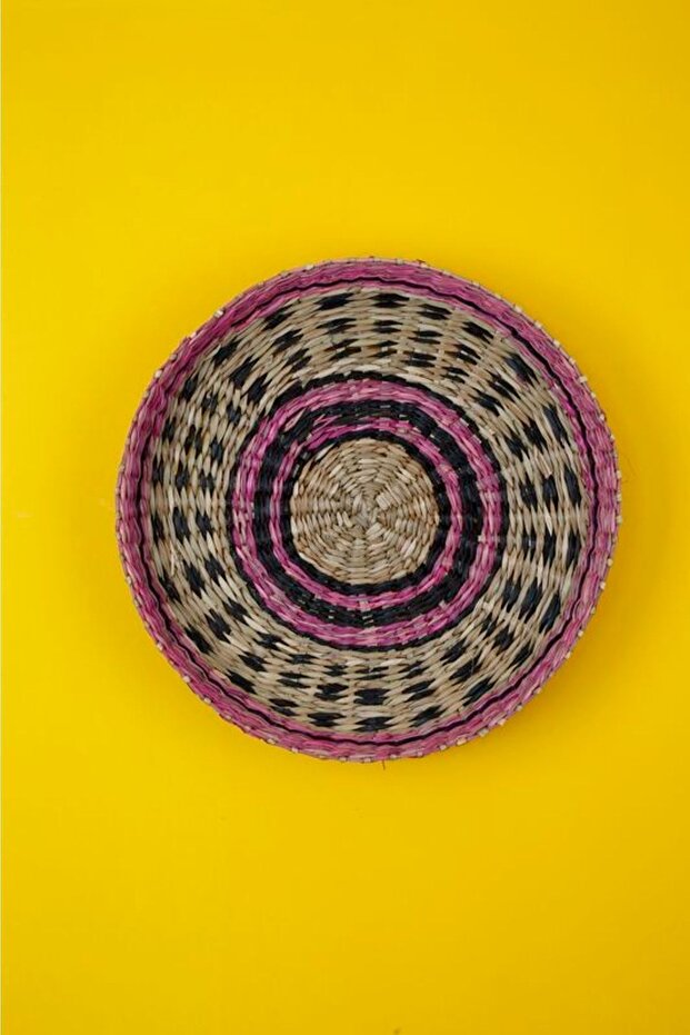 Duvar Tabağı Hasır, Pembe-siyah, Çap:43cm. - 1