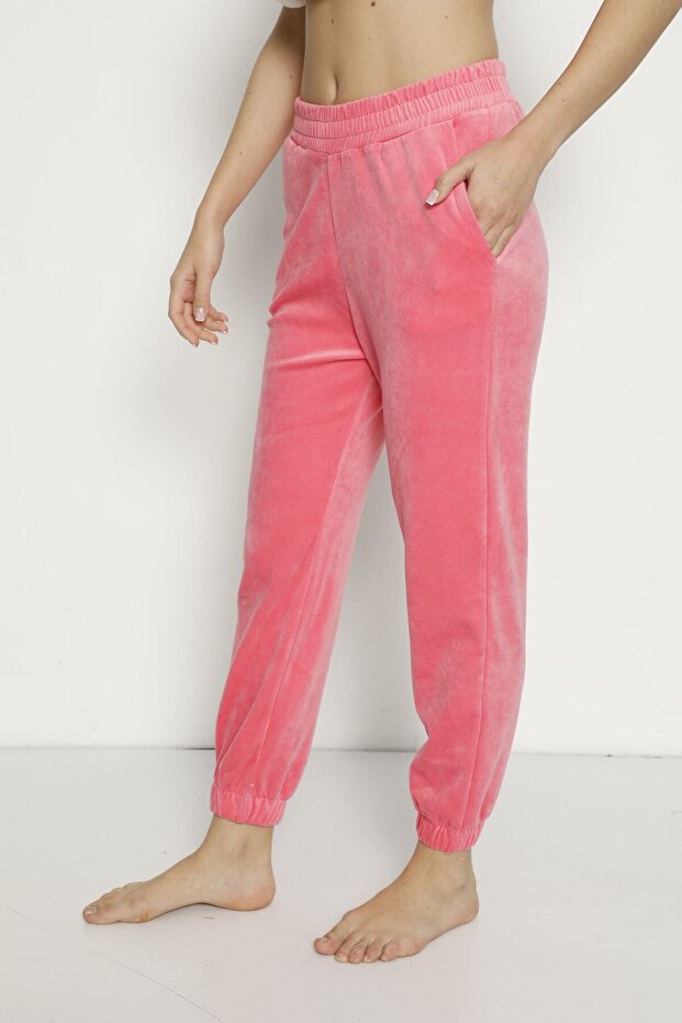 Women's Pink Velvet Cotton Sweatpants