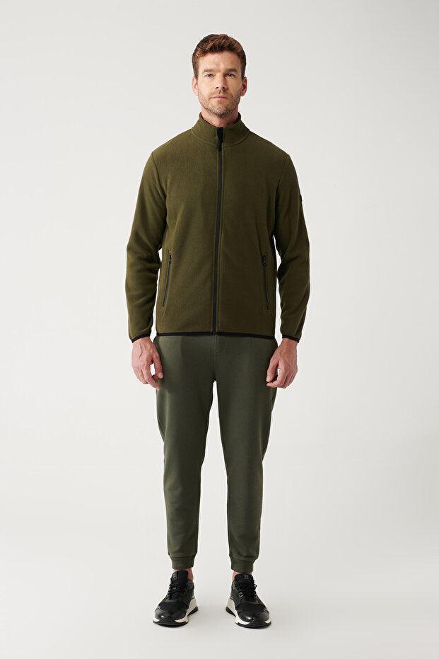 Erkek Haki Basic Dik Yaka Polar Hırka E001069 - 5