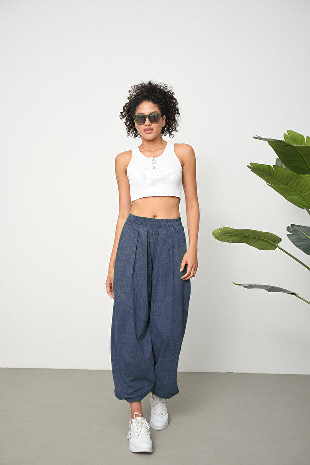 Women's Cupra Fabric Baggy Shalwar Trousers with Pockets