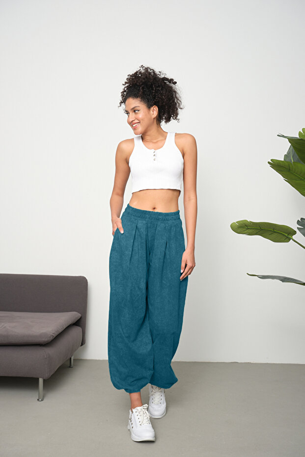 Women's Cupra Fabric Baggy Shalwar Trousers with Pockets