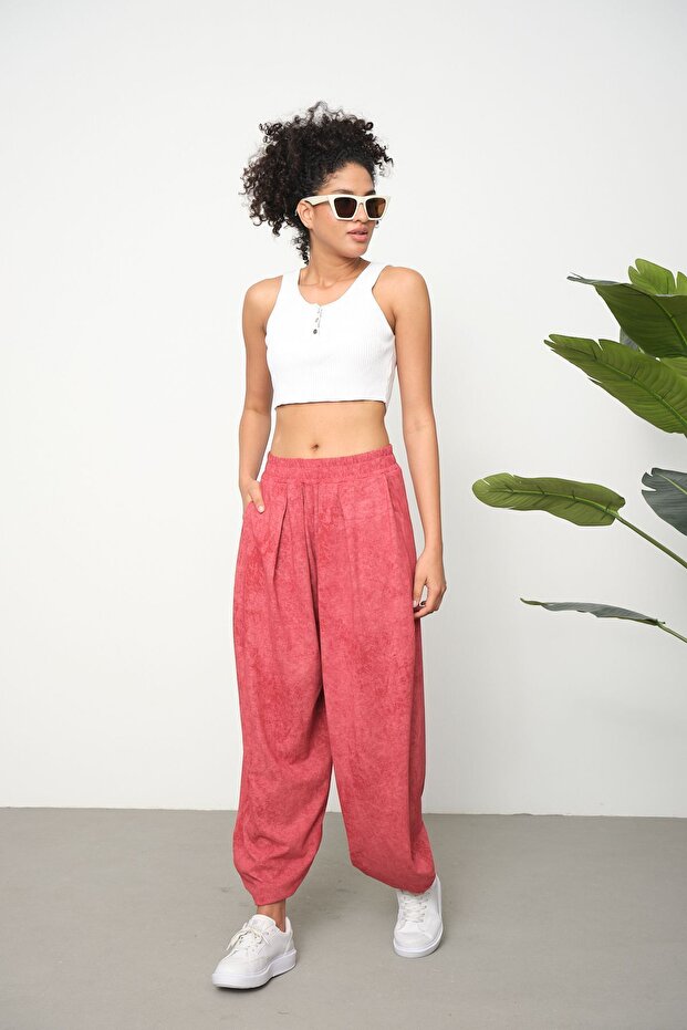 Women's Cupra Fabric Baggy Shalwar Trousers with Pockets