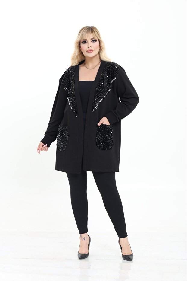 Women's Two-Thread Cardigan with Pearls and Pulpayettes