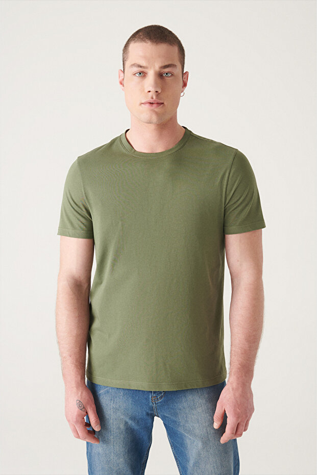 Erkek Haki Basic Pamuklu T-shirt E001000 - 1