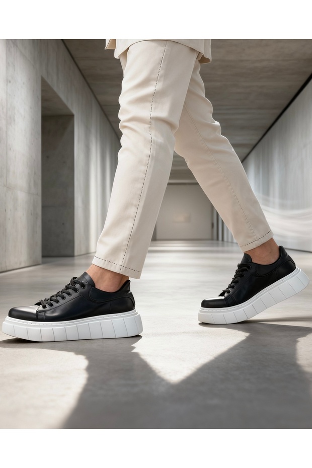 High Sole Casual Shoes 144 Black (White Sole)
