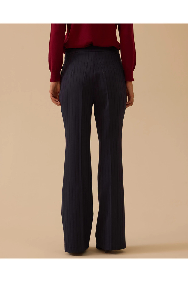 Çizgili İspanyol Paça Pantolon - 4