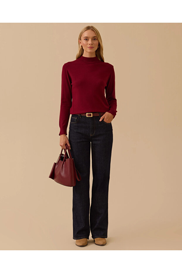 Yarım Balıkçı Yaka Basic Triko Bluz - 1