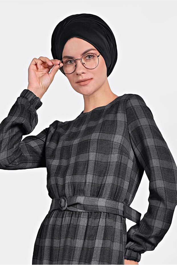 فستان بحزام منقوش منقوش 40179