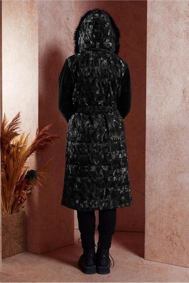 Patterned Belted Coat 90525 - 3