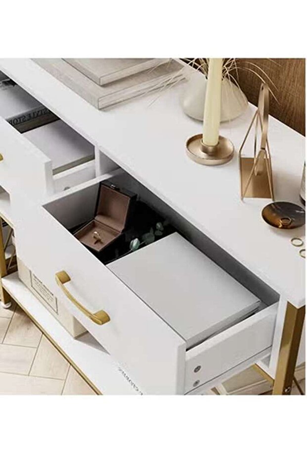 Console Table with 2-Tier Storage Shelves, Sofa Table with 2 Drawers, Side Buffet Table for Entr - 4