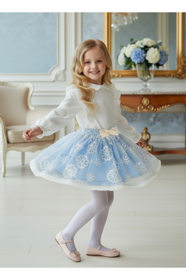 Cotton Lace Flounce Organza Skirt