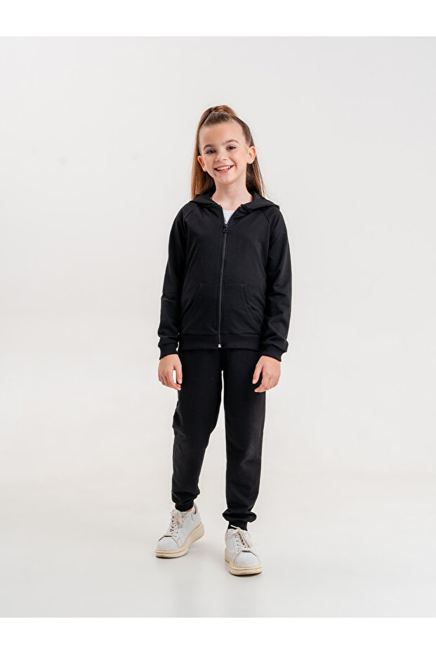 Basic Girl's Sports Zippered Tracksuit Set