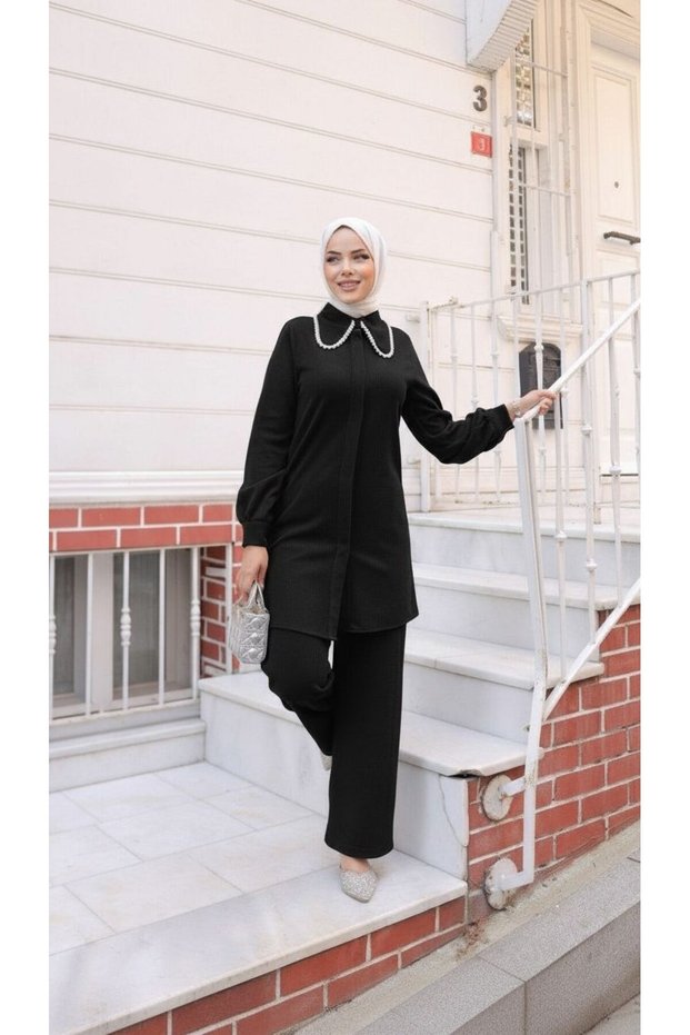 Suit with Beaded Collar Detail