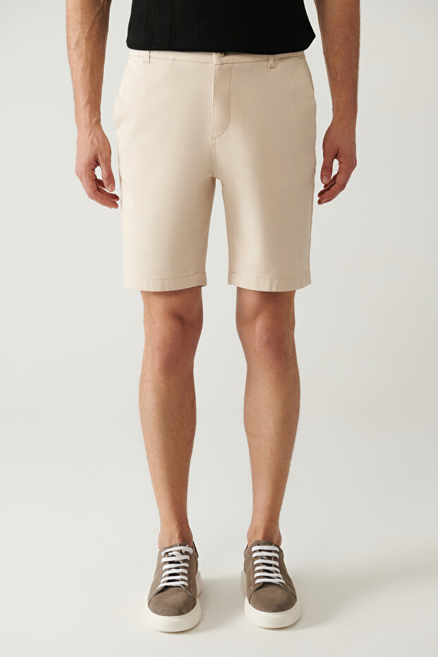 Erkek Bej Beli Lastikli Yumuşak Tuşeli Aspendos Relaxed Fit Şort A41Y3735 - 2