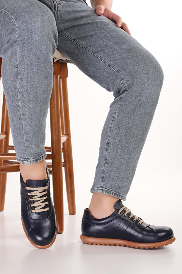 Genuine Leather Inside and Out Daily Comfortable Casual Shoes Pelotaz Navy Blue