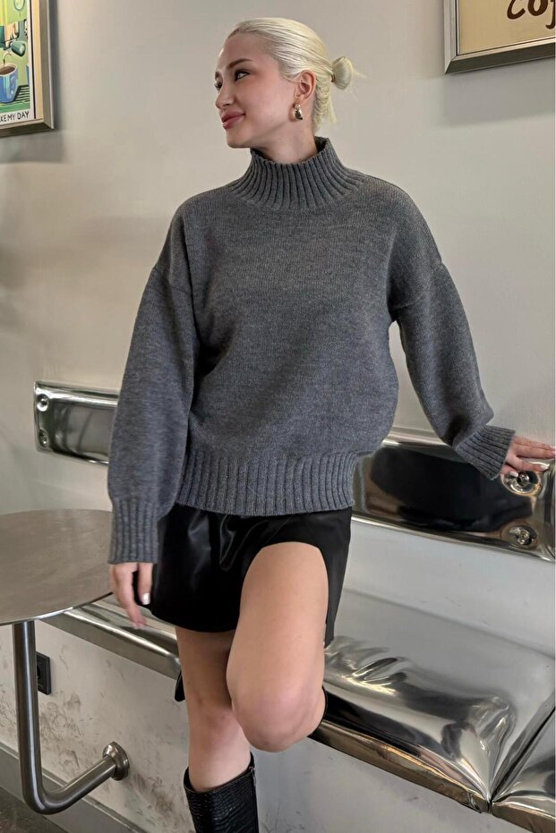 Anthrazitfarbener Damen-Strickpullover Mg2535 - 6