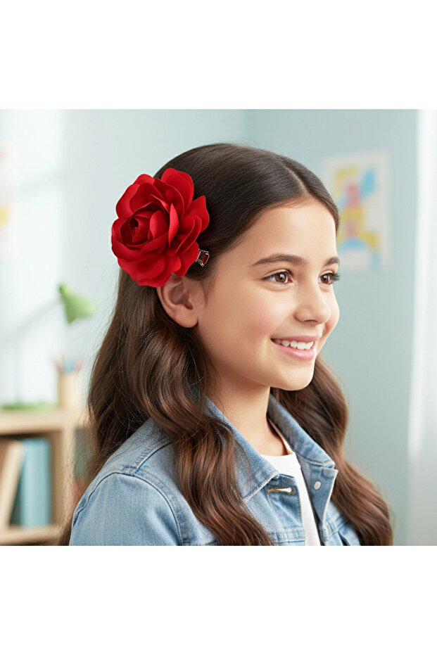 Child Red Satin Rose Clip Buckle
