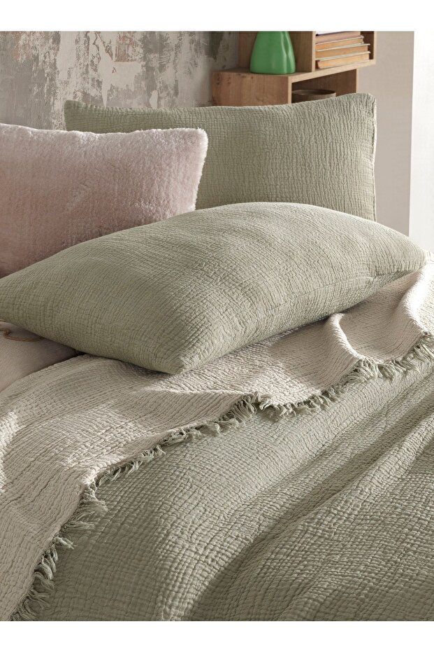 Sage Green 4 Layer Multi Muslin Natural 100% Cotton Only 2 Pillowcases 50X70Cm