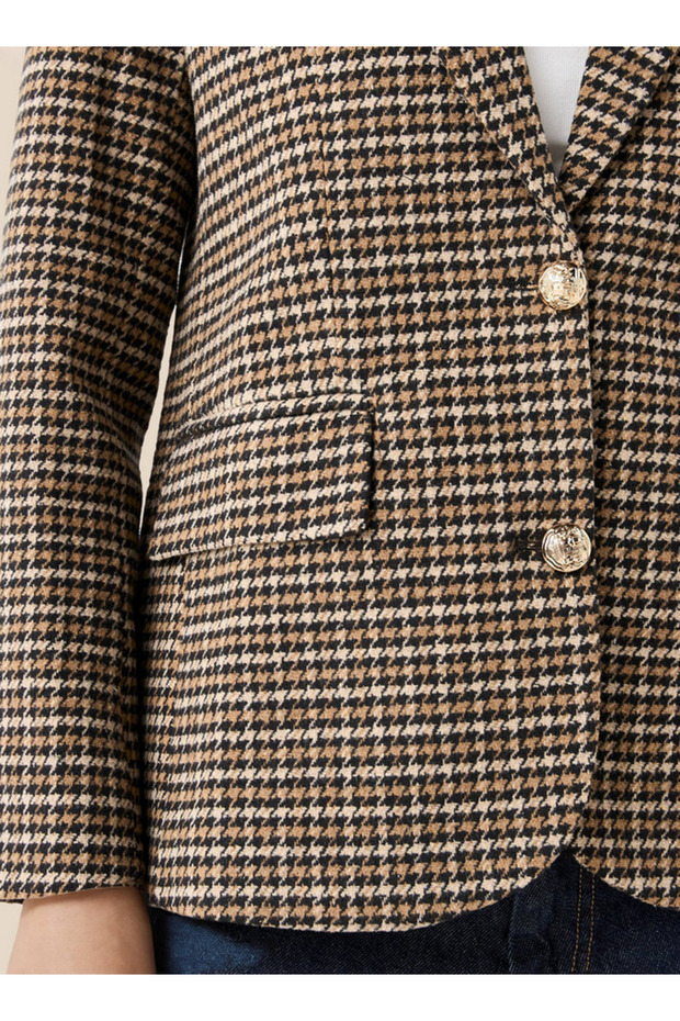 Cotton Tuxedo Jacket with Houndstooth Texture - 4