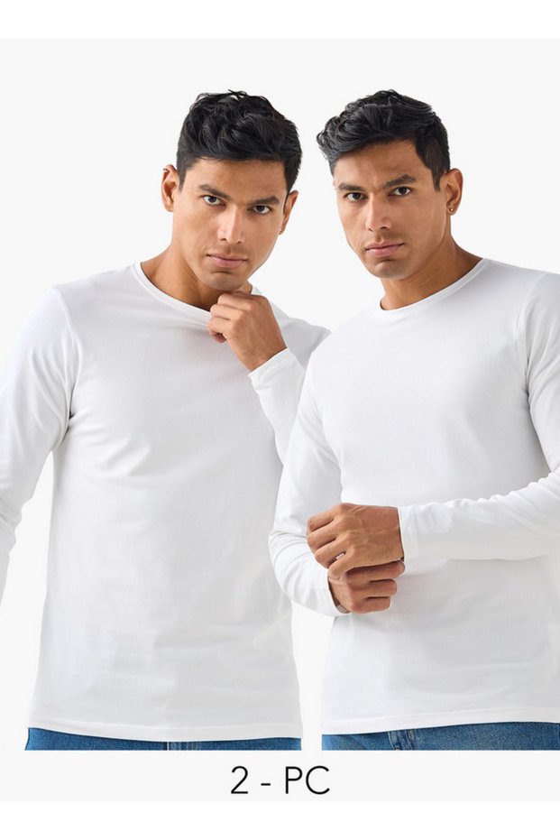 Slim Fit T-shirt with Crew Neck and Long Sleeves