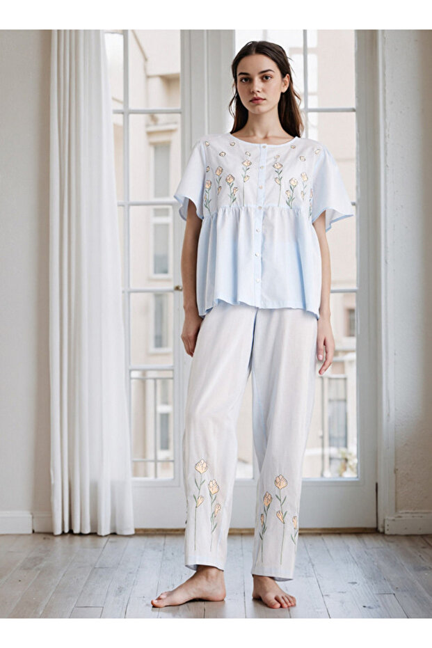 طقم بيجامة مطرز - 1