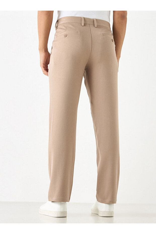 Regular Fit Pants with Button Closure and Pockets - 3
