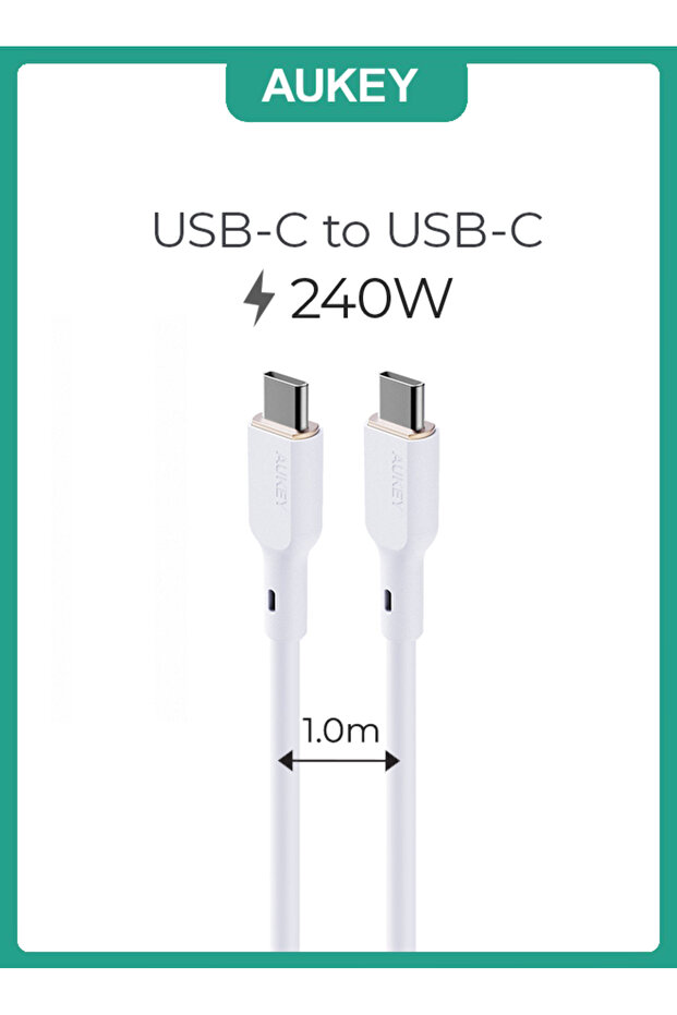 كابل USB C إلى USB C من السيليكون بطول 1 متر وقوة 240 واط - أبيض