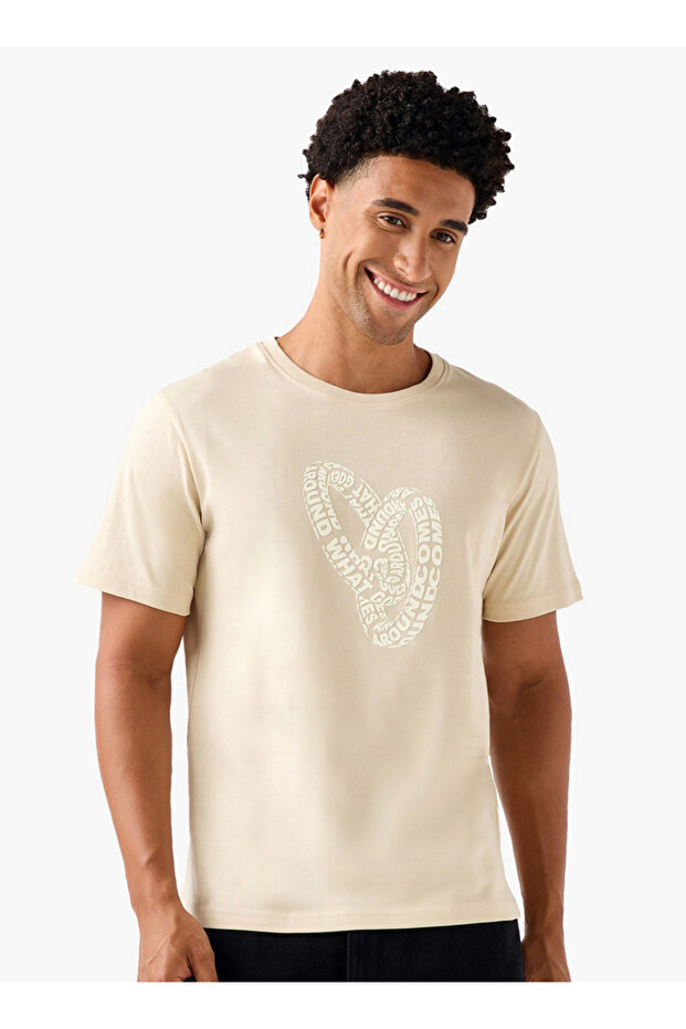Men Regular Fit Crew Neck Short Sleeves Slogan Print T-Shirt