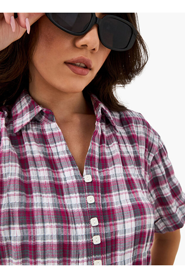 قميص منقوش بياقة وقصة عادية - 4